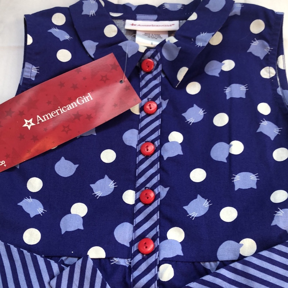 American Girl Purr-Fect Dots Dress For Girls Blue White Sleeveless Girls 6 — image 2 of 8